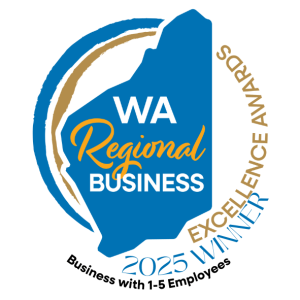 Logo for WA Regional Business Excellence Awards 2025 Winner, Business with 1-5 Employees.
