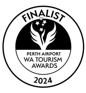 Logo of Perth Airport WA Tourism Awards 2024 finalist with stylized emblem