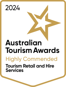 2024 Australian Tourism Awards badge, Highly Commended for Tourism Retail and Hire Services.